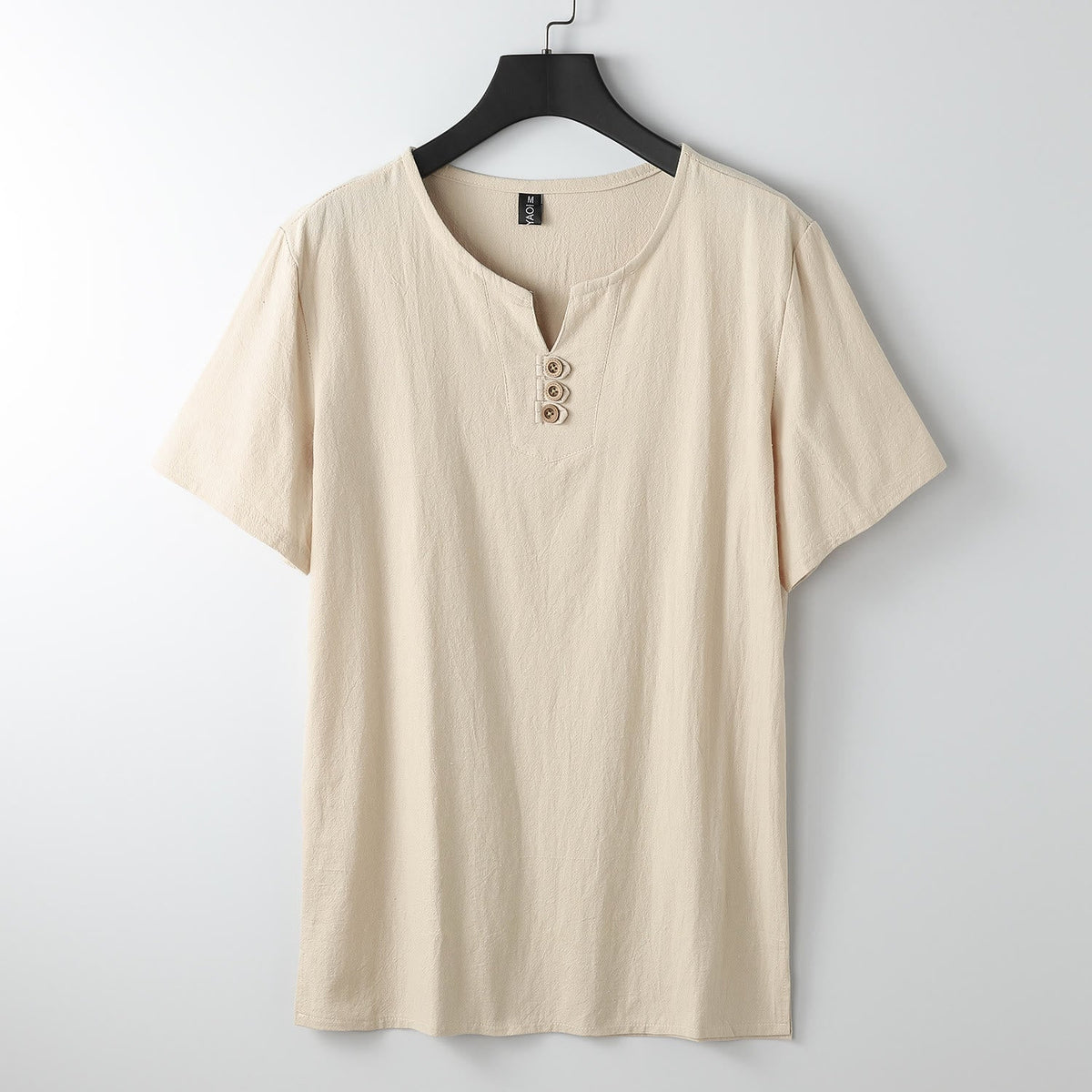 Nimara Ritual Men's T-Shirt Solid Color Top Short Sleeve Three-button V Collar Soft Cotton Shirt