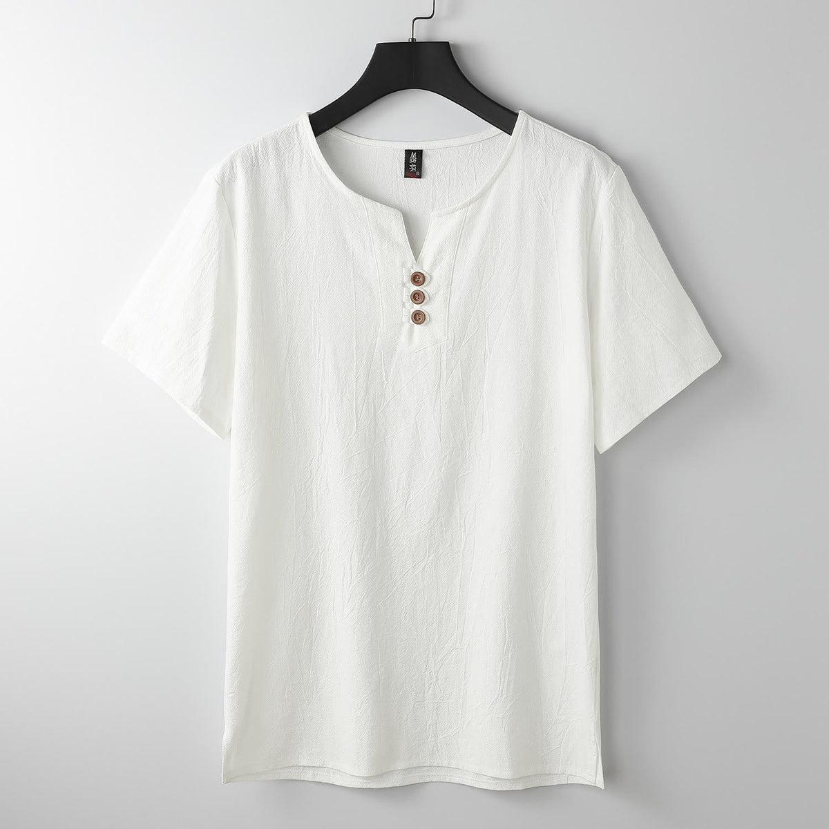 Nimara Ritual Men's T-Shirt Solid Color Top Short Sleeve Three-button V Collar Soft Cotton Shirt