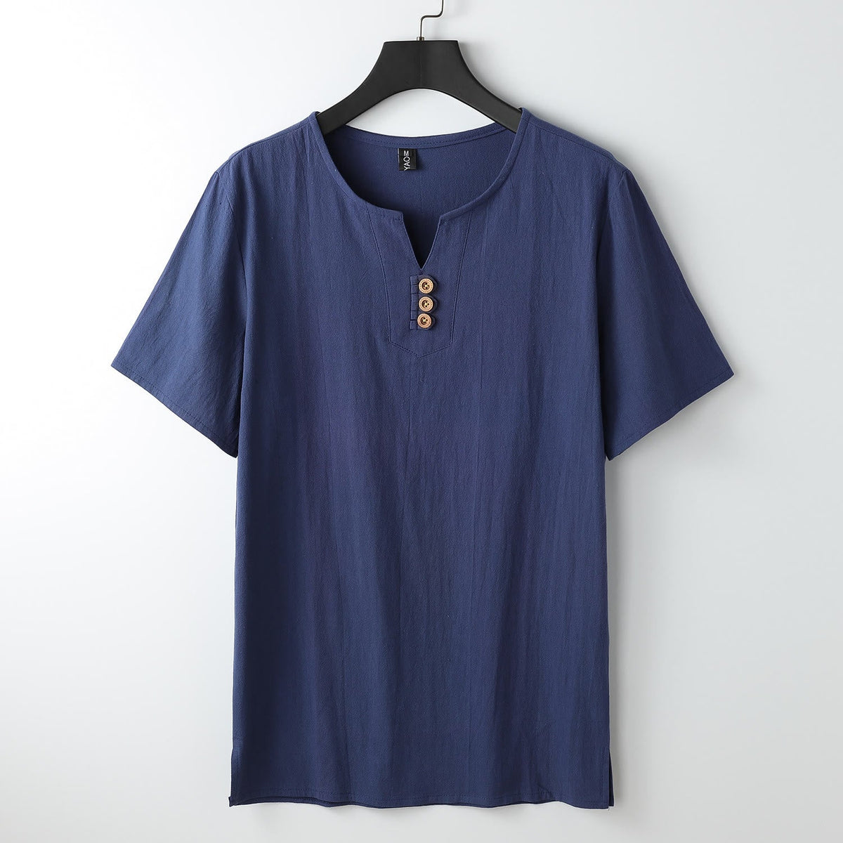 Nimara Ritual Men's T-Shirt Solid Color Top Short Sleeve Three-button V Collar Soft Cotton Shirt