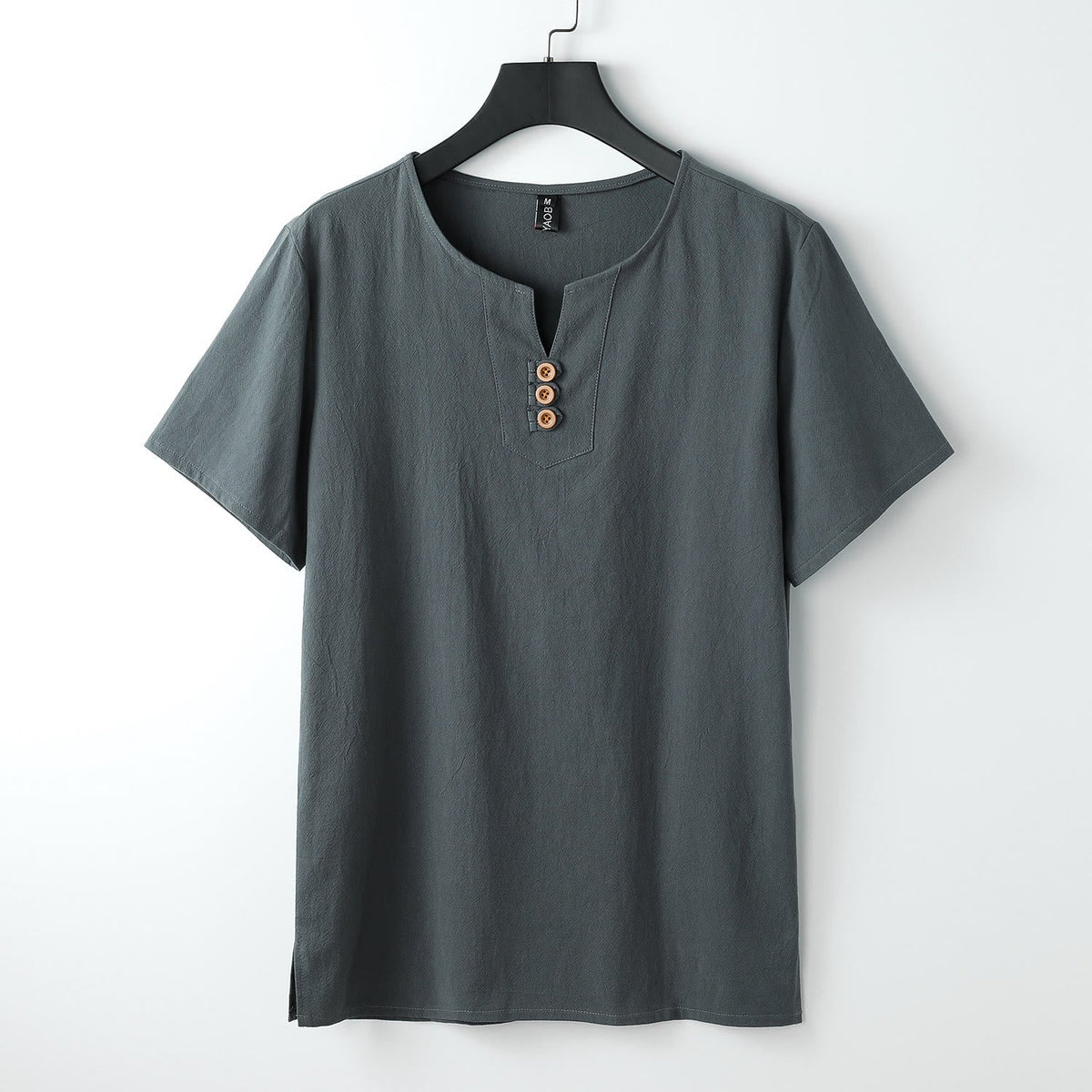 Nimara Ritual Men's T-Shirt Solid Color Top Short Sleeve Three-button V Collar Soft Cotton Shirt