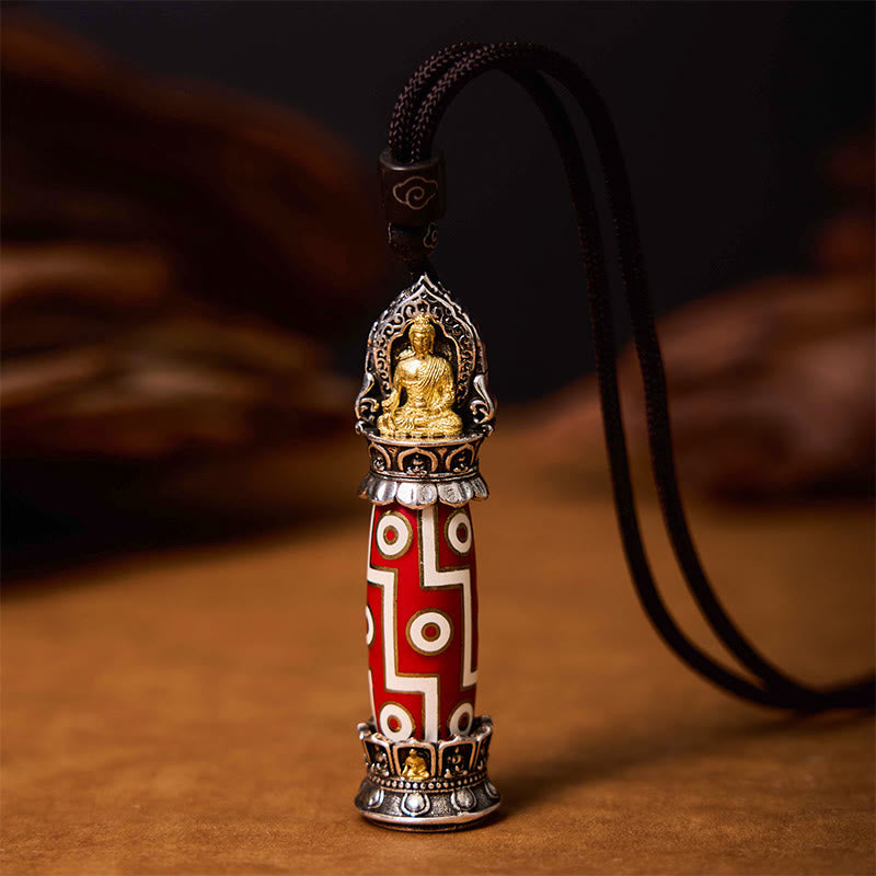 Nimara Ritual Tibetan Medicine Buddha Nine-Eye Dzi Bead Protection Necklace Pendant