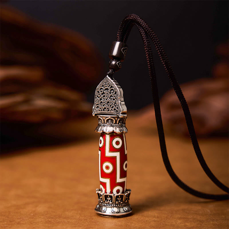 Nimara Ritual Tibetan Medicine Buddha Nine-Eye Dzi Bead Protection Necklace Pendant