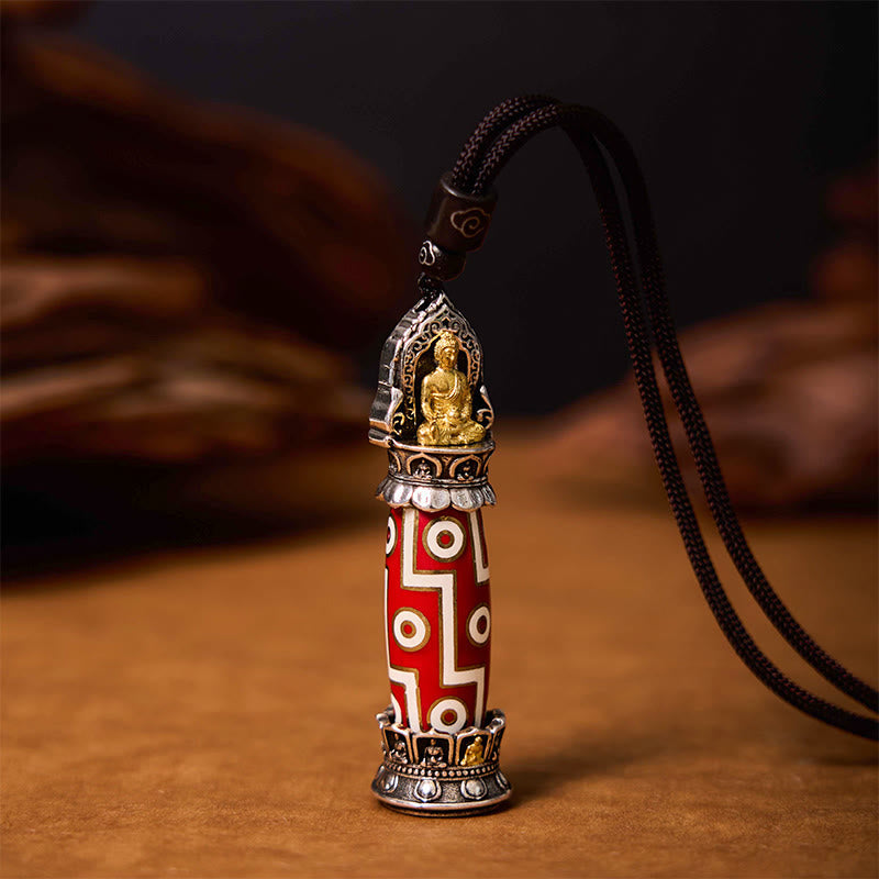 Nimara Ritual Tibetan Medicine Buddha Nine-Eye Dzi Bead Protection Necklace Pendant