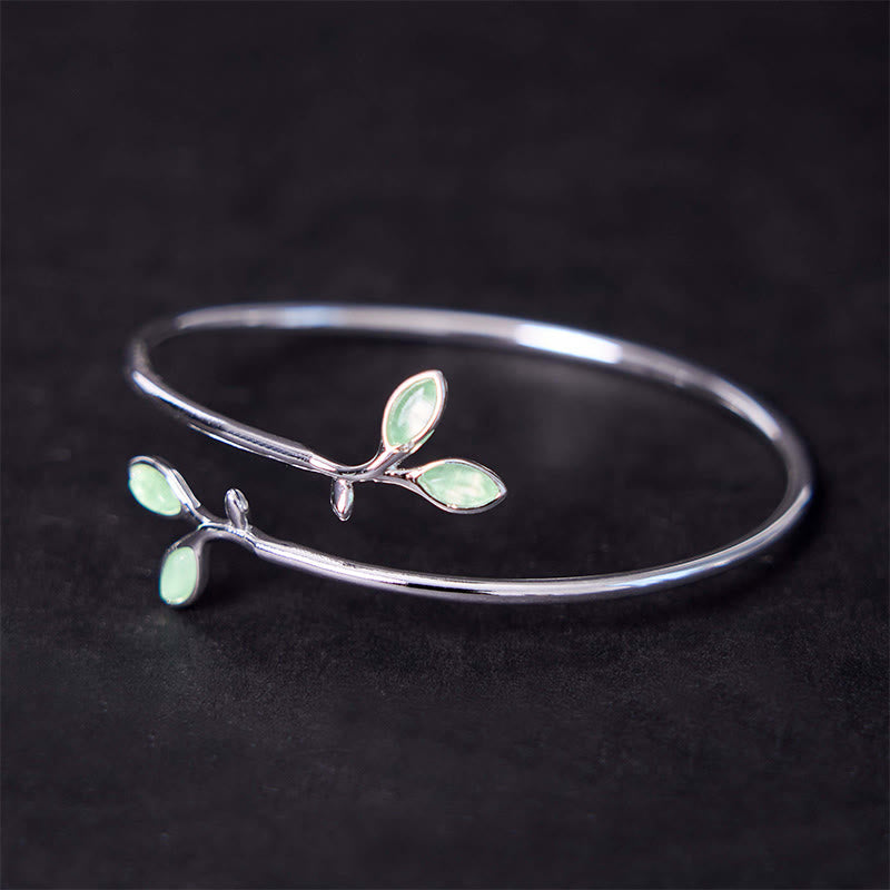 Nimara Ritual Leaf Pattern Cat Eye Support Cuff Bracelet Bangle