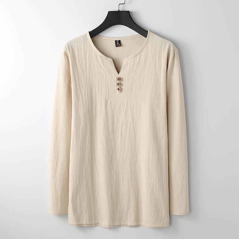 Nimara Ritual Solid Color Long Sleeve Button Shirt Cotton Linen Men Clothing