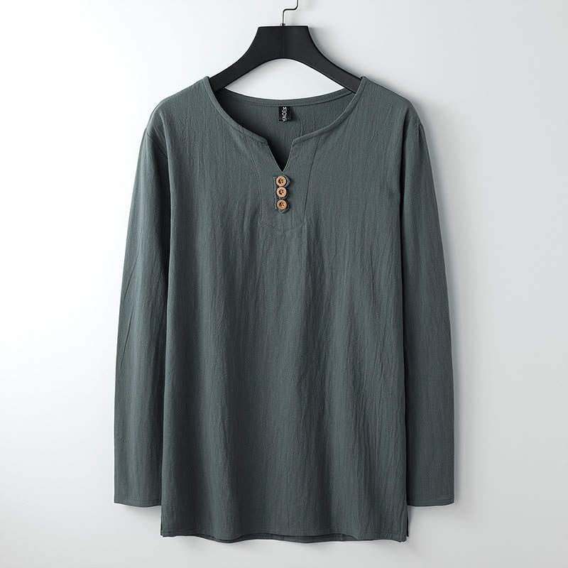 Nimara Ritual Solid Color Long Sleeve Button Shirt Cotton Linen Men Clothing