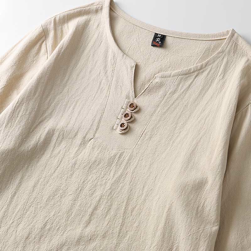 Nimara Ritual Solid Color Long Sleeve Button Shirt Cotton Linen Men Clothing