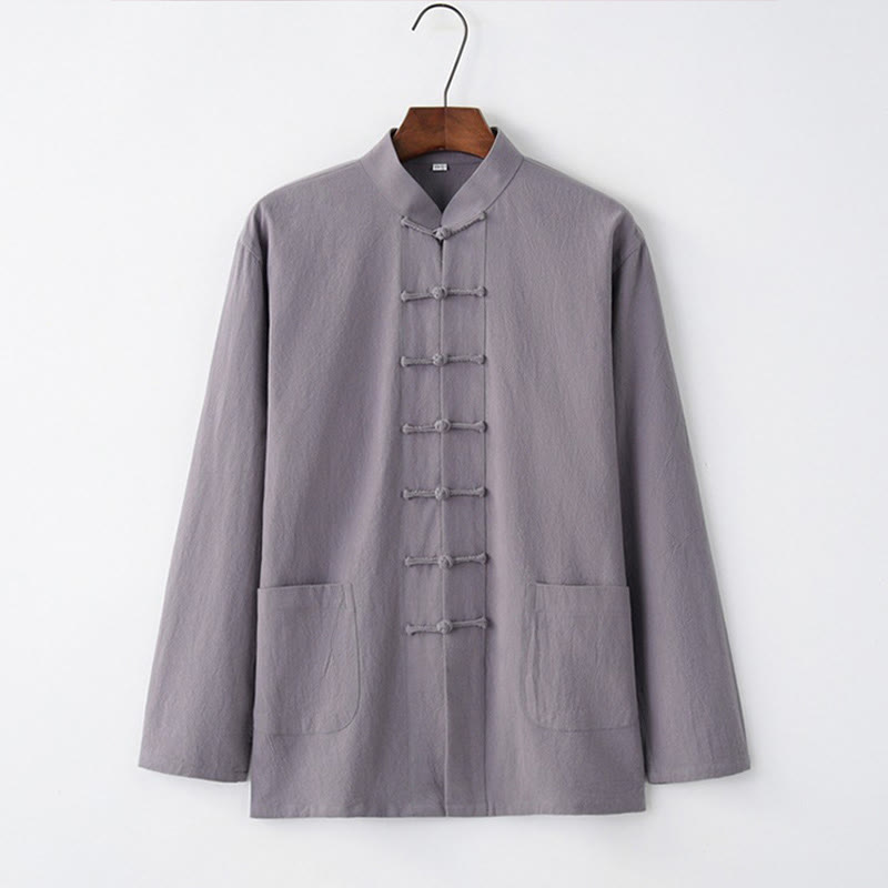 Nimara Ritual Tang Frog-Button Long Sleeve Shirt Cotton Men's Clothing