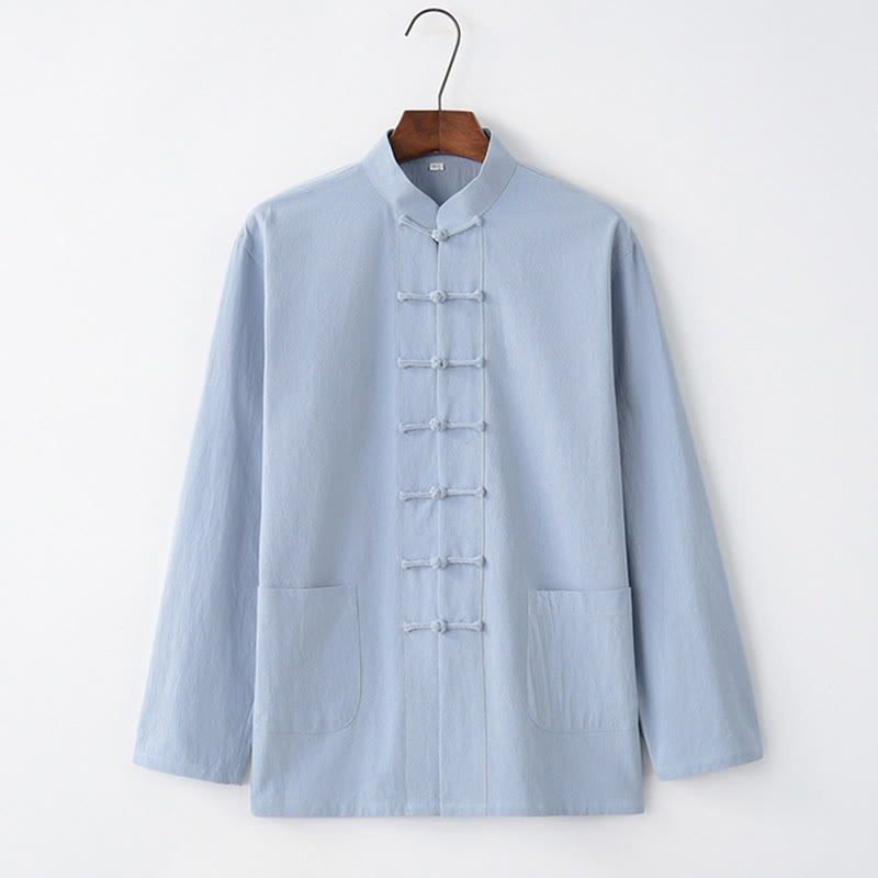Nimara Ritual Tang Frog-Button Long Sleeve Shirt Cotton Men's Clothing