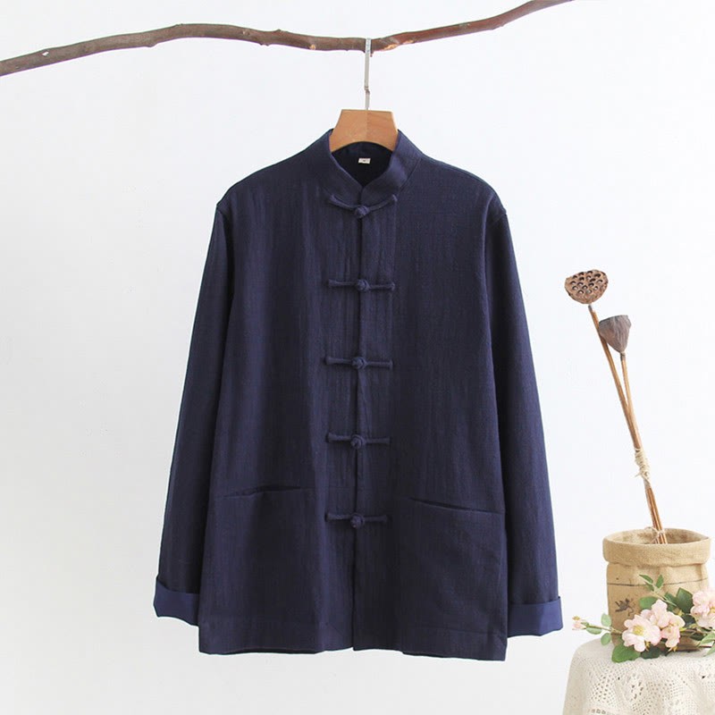 Nimara Ritual Tang Frog-Button Long Sleeve Shirt Cotton Linen Men's Clothing