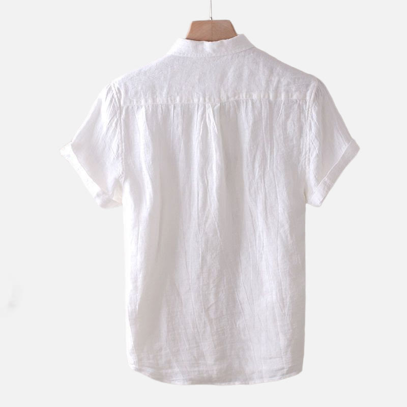 Nimara Ritual Men's Shirt Solid Color Lapel Top Short Sleeve Comfy Button Crease Cotton Linen Shirt