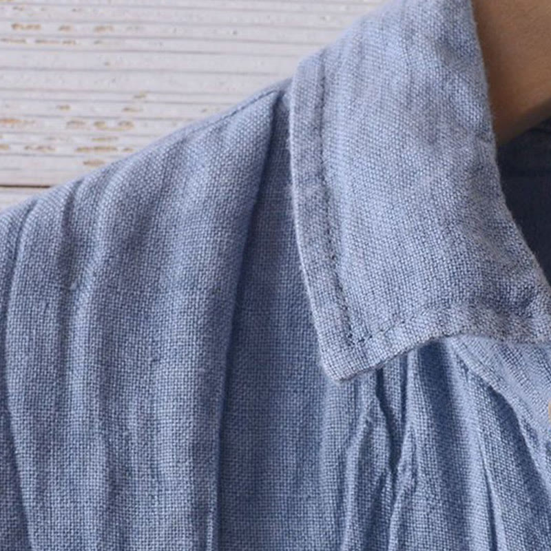 Nimara Ritual Men's Shirt Solid Color Lapel Top Short Sleeve Comfy Button Crease Cotton Linen Shirt