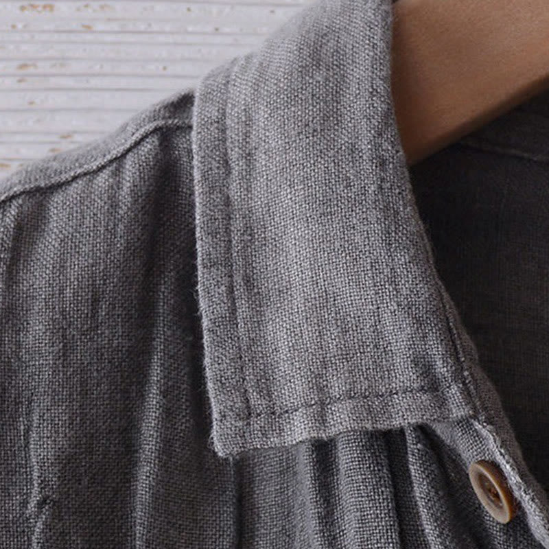 Nimara Ritual Men's Shirt Solid Color Lapel Top Long Sleeve Comfy Button Crease Cotton Linen Shirt