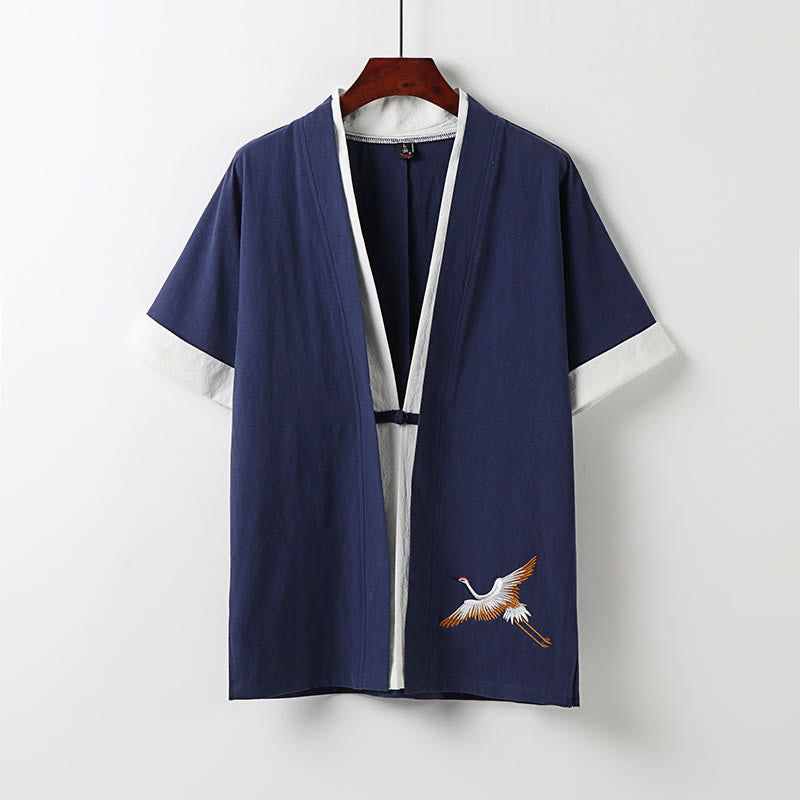 Nimara Ritual Fake Two-piece Men's Half Sleeve Embroidery Hanfu Comfort Cotton Kimono