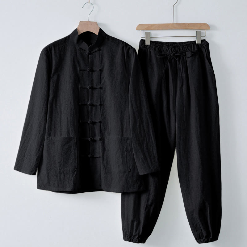 Nimara Ritual Meditation Frog-Button Tang Long Sleeve Shirt Pants Men's Suit
