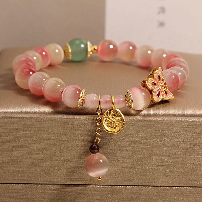 Nimara Ritual Gradient Pink Cat's Eye Butterfly Peace Bracelet