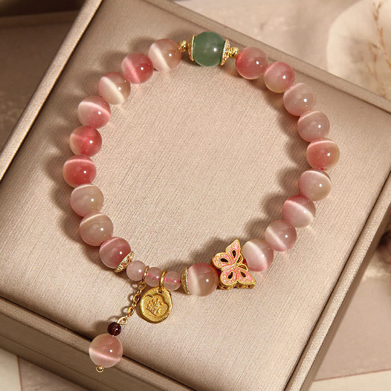 Nimara Ritual Gradient Pink Cat's Eye Butterfly Peace Bracelet