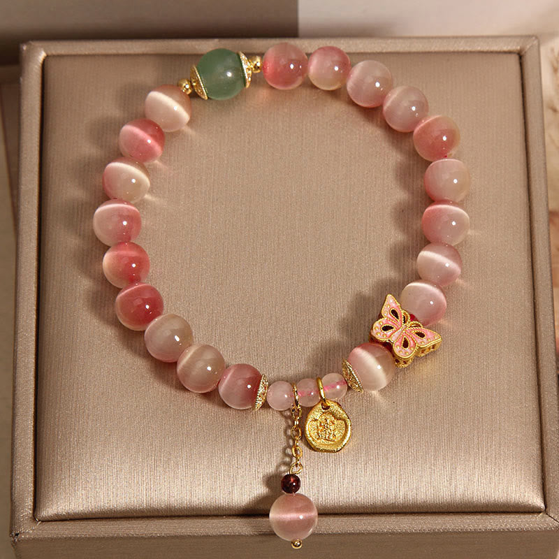 Nimara Ritual Gradient Pink Cat's Eye Butterfly Peace Bracelet