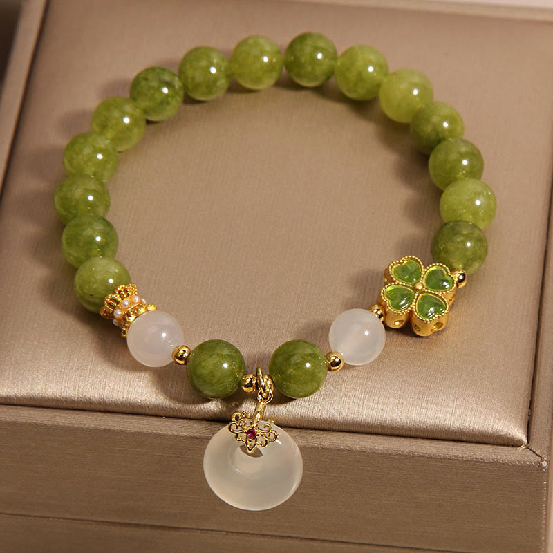 Nimara Ritual Green Tourmaline Chalcedony Four Leaf Clover Peace Buckle Charm Wisdom Bracelet