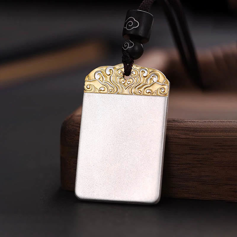 Nimara Ritual Silver Plated Copper Fu Character Auspicious Clouds Luck Fortune Rope Necklace Pendant