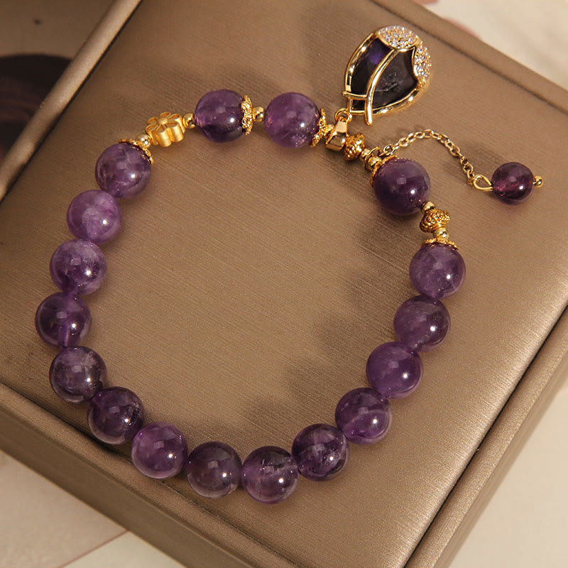 Nimara Ritual Amethyst Lily Charm Balance Healing Bracelet