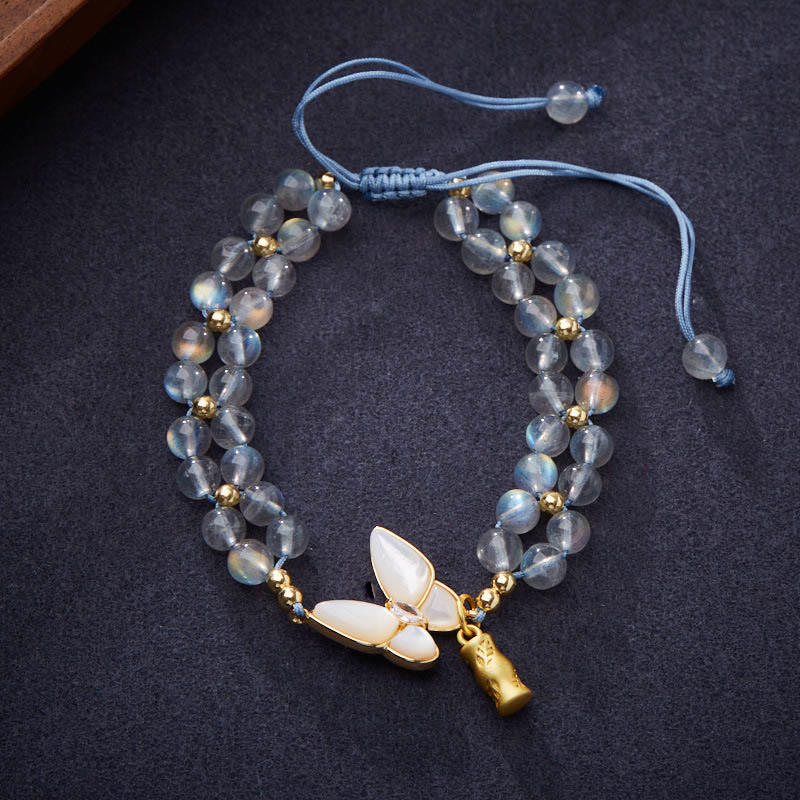 Nimara Ritual Natural Moonstone Butterfly Bamboo Healing String Bracelet