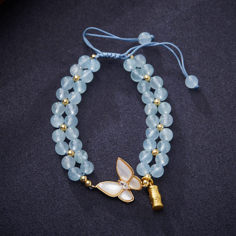 Nimara Ritual Natural Aquamarine Amethyst Moonstone Butterfly Bamboo Healing Bracelet