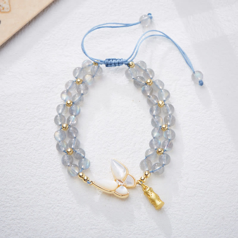 Nimara Ritual Natural Aquamarine Amethyst Moonstone Butterfly Bamboo Healing Bracelet
