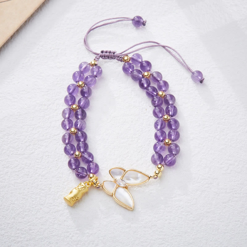 Nimara Ritual Natural Aquamarine Amethyst Moonstone Butterfly Bamboo Healing Bracelet