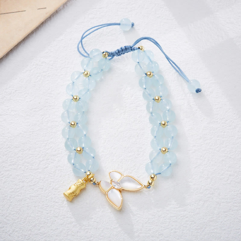 Nimara Ritual Natural Aquamarine Amethyst Moonstone Butterfly Bamboo Healing Bracelet