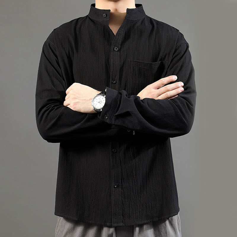Nimara Ritual Men's Long Sleeve Shirt With Pocket Stand Collar Comfort Shirt