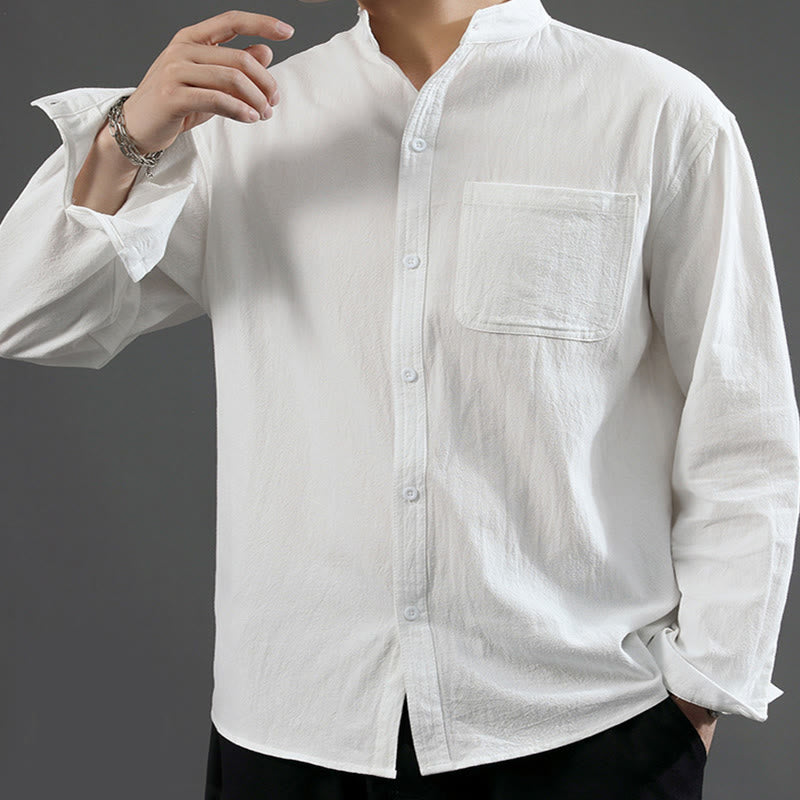 Nimara Ritual Men's Long Sleeve Shirt With Pocket Stand Collar Comfort Shirt