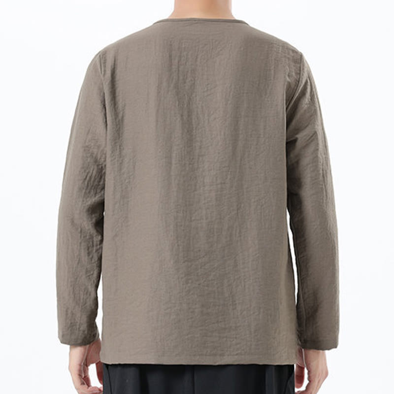 Nimara Ritual Men's Long Sleeve Round Collar Comfort Cotton Linen Shirt