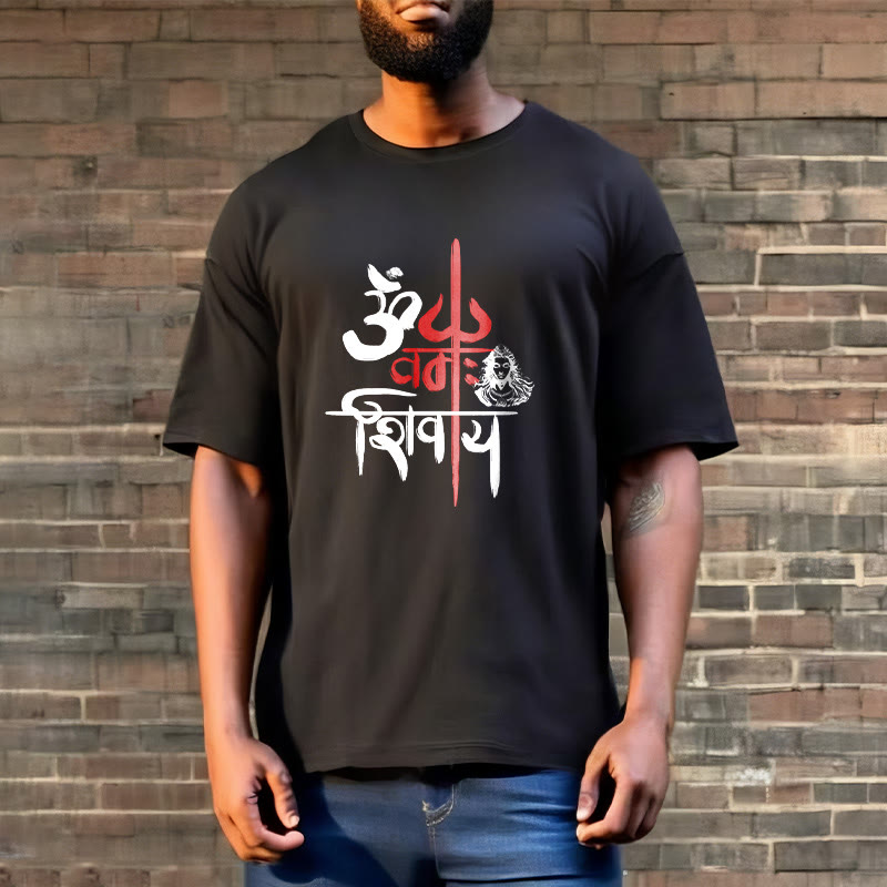 Nimara Ritual OM NAMAH SHIVAYA Red Trident Cotton Tee T-shirt