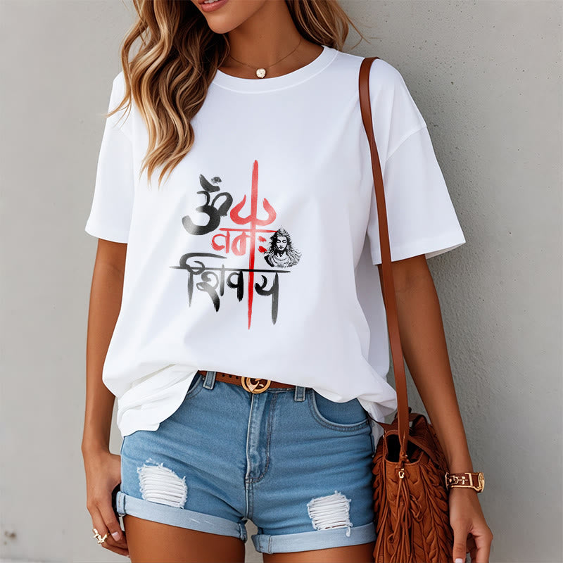 Nimara Ritual OM NAMAH SHIVAYA Red Trident Cotton Tee T-shirt