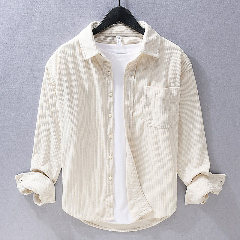 Nimara Ritual Men's Long Sleeve Turn-down Collar With Pocket Corduroy Casual Shirt