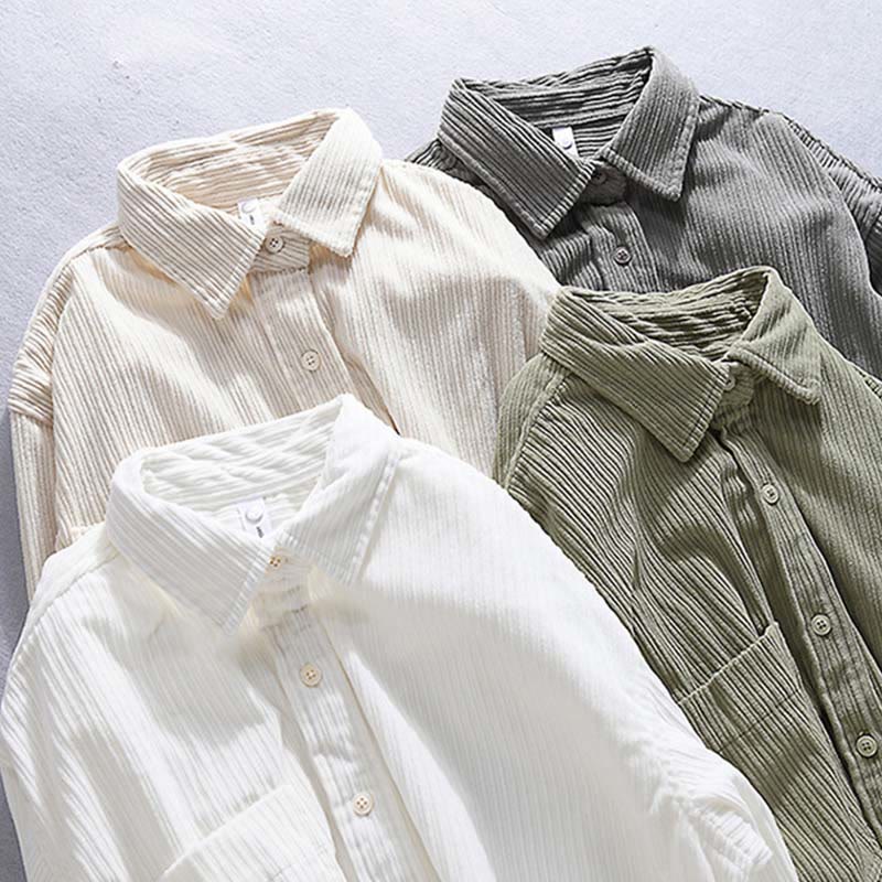 Nimara Ritual Men's Long Sleeve Turn-down Collar With Pocket Corduroy Casual Shirt