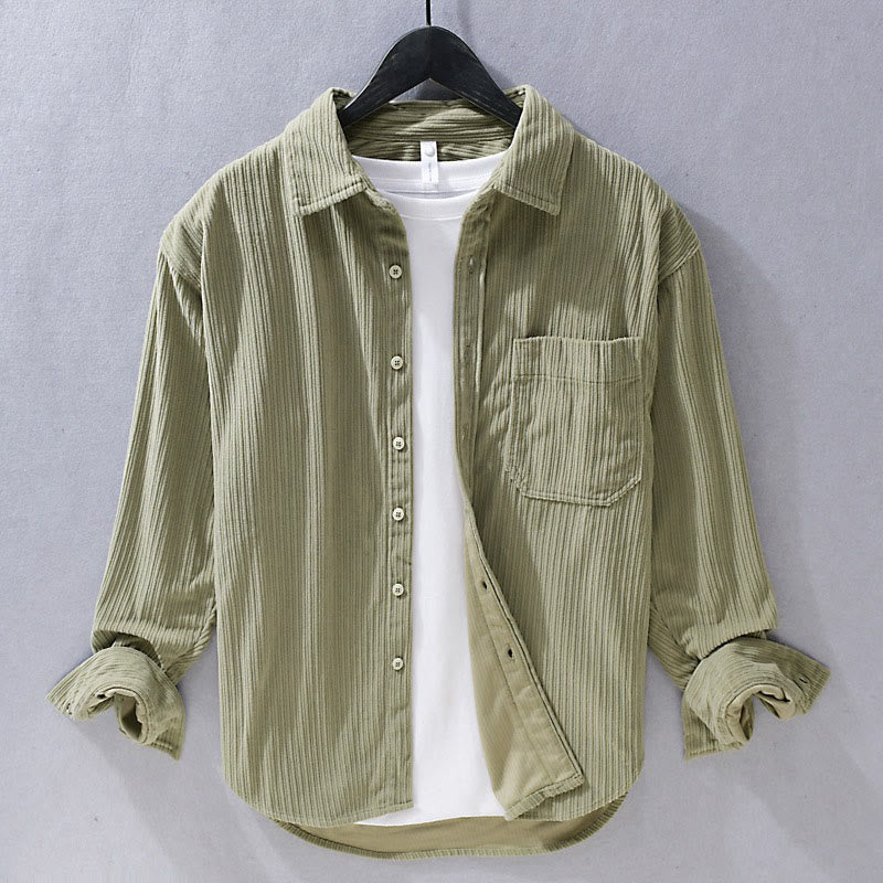 Nimara Ritual Men's Long Sleeve Turn-down Collar With Pocket Corduroy Casual Shirt