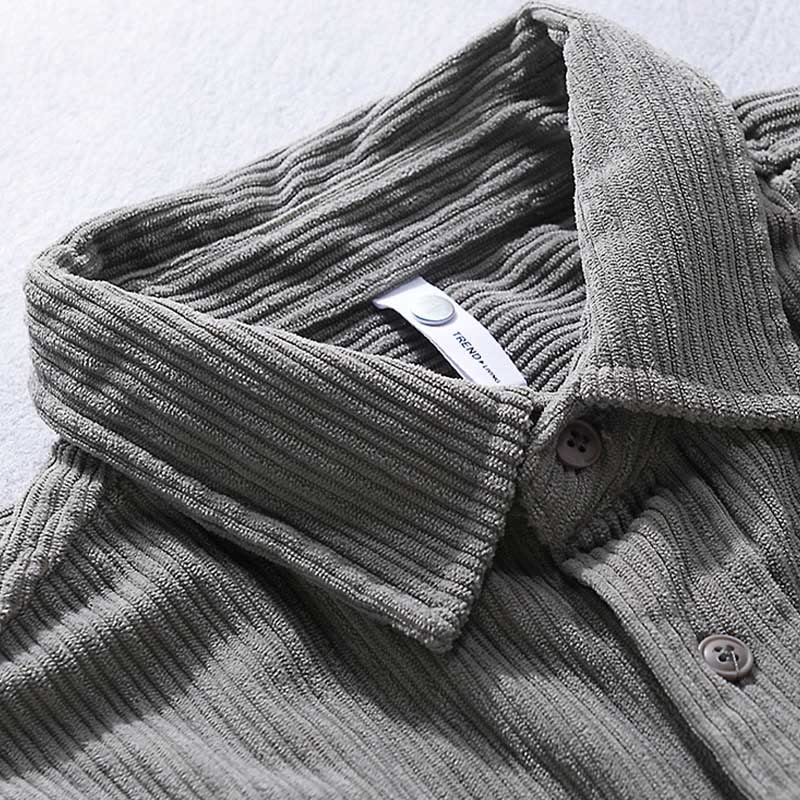 Nimara Ritual Men's Long Sleeve Turn-down Collar With Pocket Corduroy Casual Shirt