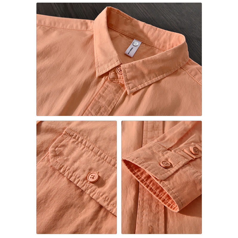 Nimara Ritual Men's Long Sleeve Turn-down Collar With Pocket Pure Color Casual Cotton Shirt