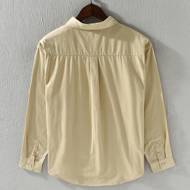 Nimara Ritual Men's Long Sleeve Turn-down Collar With Pocket Pure Color Casual Cotton Shirt