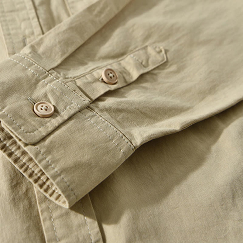 Nimara Ritual Men's Long Sleeve Turn-down Collar With Pocket Pure Color Casual Cotton Shirt