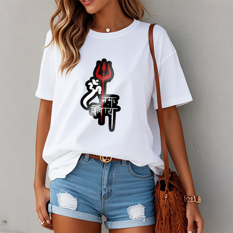 Nimara Ritual OM NAMAH SHIVAYA Red Trident Profile Cotton Tee T-shirt
