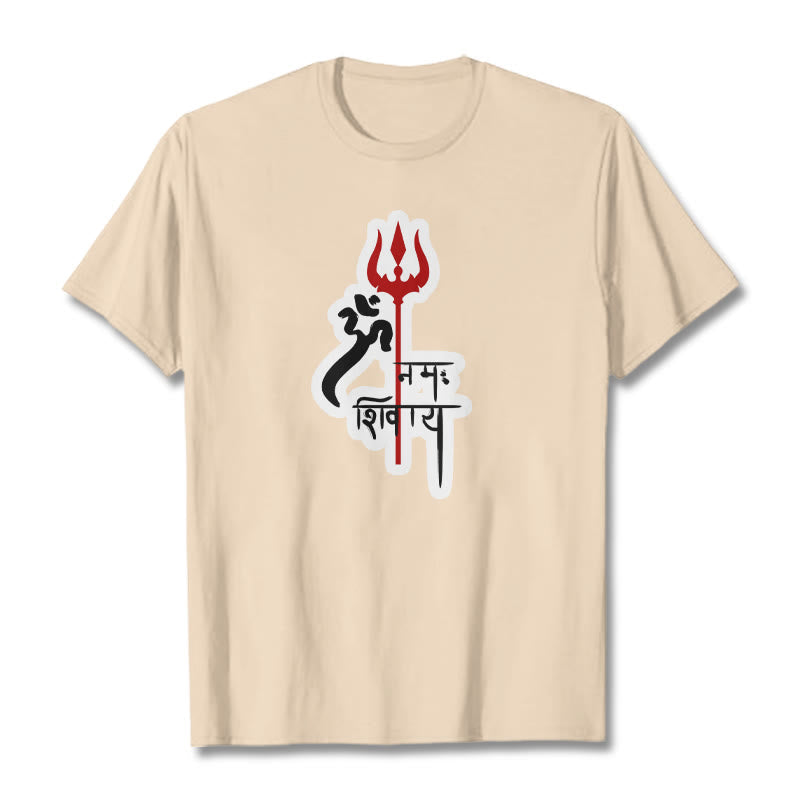 Nimara Ritual OM NAMAH SHIVAYA Red Trident Profile Cotton Tee T-shirt