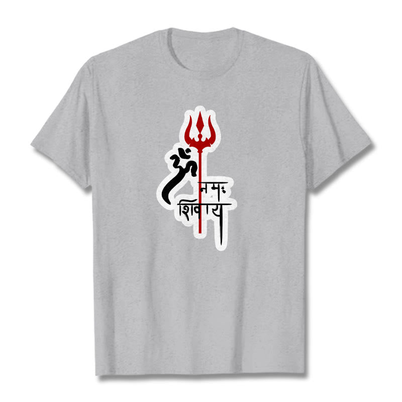 Nimara Ritual OM NAMAH SHIVAYA Red Trident Profile Cotton Tee T-shirt