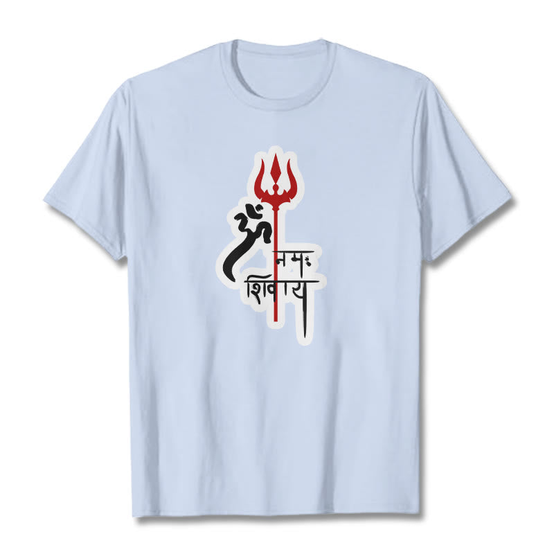 Nimara Ritual OM NAMAH SHIVAYA Red Trident Profile Cotton Tee T-shirt
