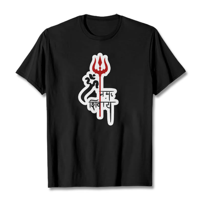 Nimara Ritual OM NAMAH SHIVAYA Red Trident Profile Cotton Tee T-shirt
