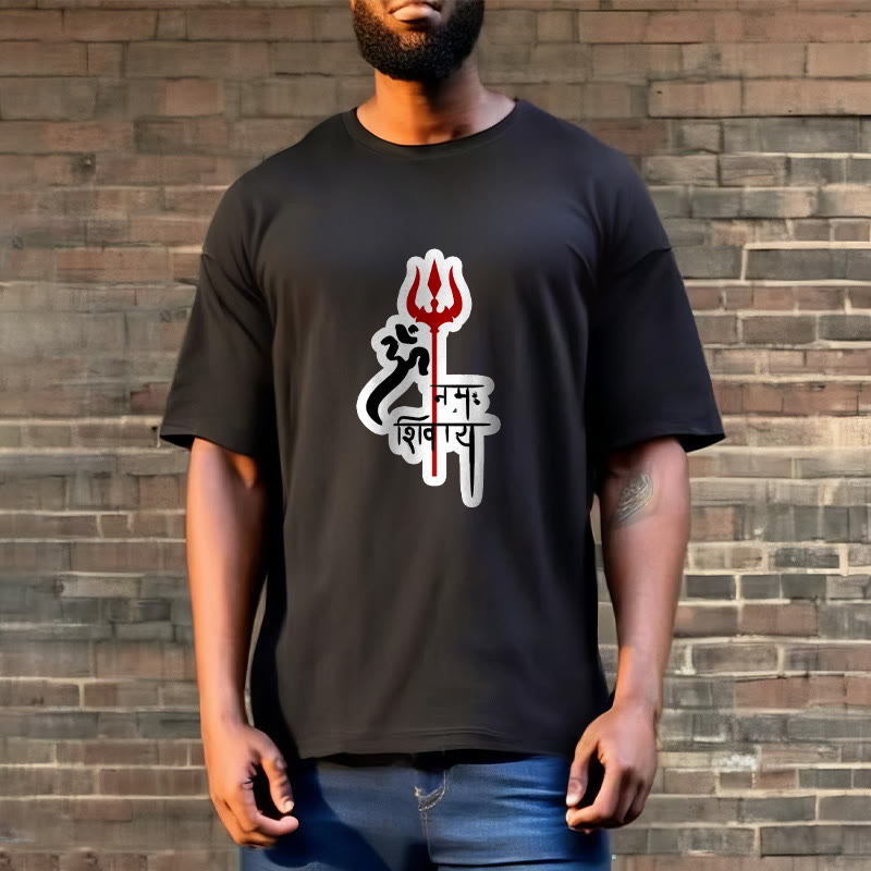 Nimara Ritual OM NAMAH SHIVAYA Red Trident Profile Cotton Tee T-shirt