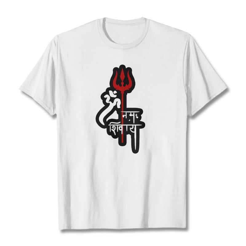 Nimara Ritual OM NAMAH SHIVAYA Red Trident Profile Cotton Tee T-shirt