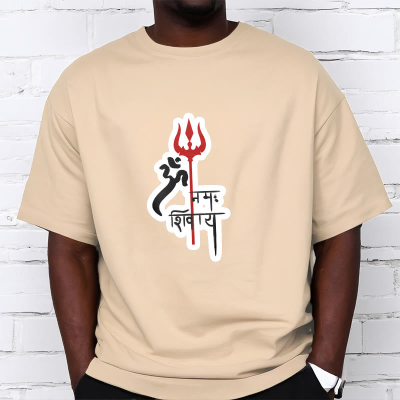 Nimara Ritual OM NAMAH SHIVAYA Red Trident Profile Cotton Tee T-shirt